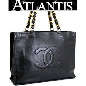 Chanel Deca Coco Mark Chain Tote Bag Black Lamb Leather G